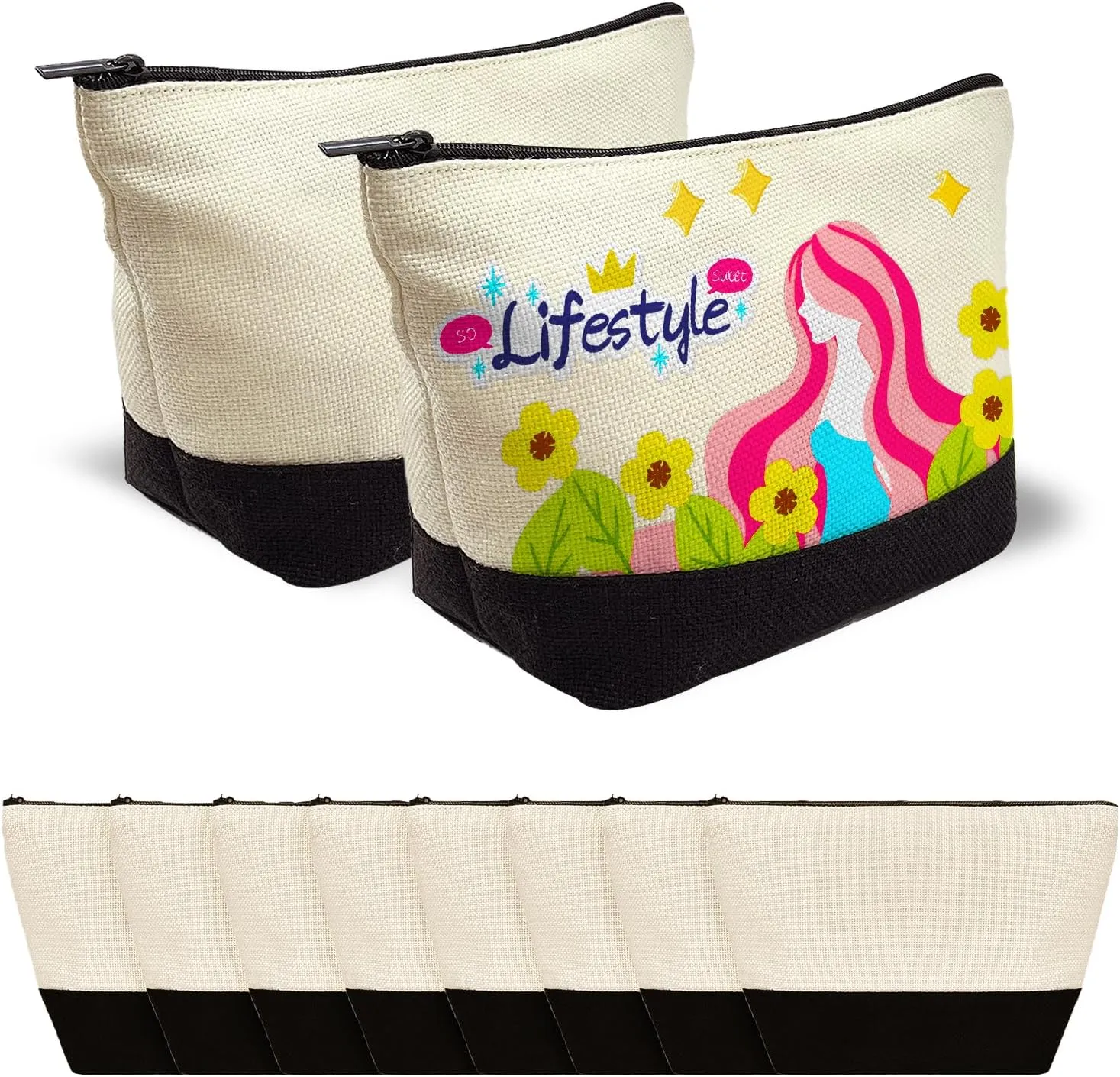 10 Pack 9"x 5.5" Sublimation Blanks Cosmetic Bags,Pencil Bag, Bulk Multi-Purpose DIY Heat Transfer Makeup Bags with Zipper for DIY Crafts Travel and Toiletry Bag