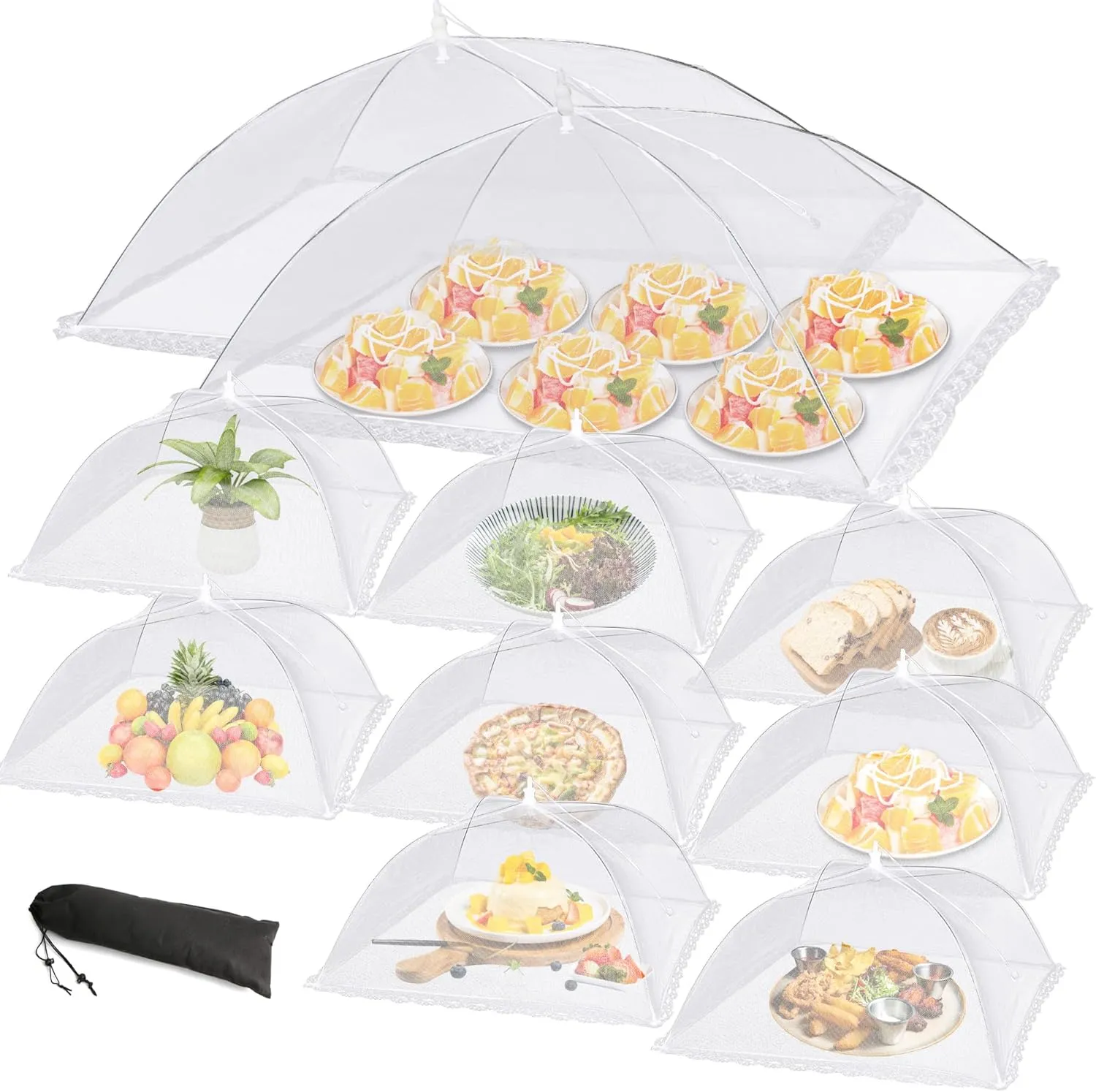 10 PACK Mesh Food Covers for Outside, Food Covers Outdoors Pop-up Food Tents 2 Extra Large (40"x24") & 8 Large (17"x17") for Picnic, Camping Supplies