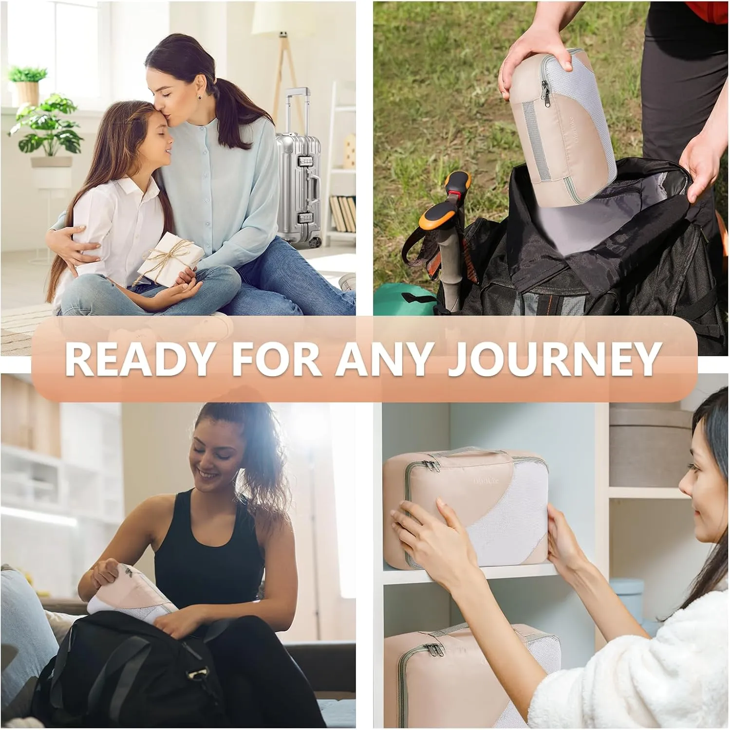 10 Set/8 Set Packing Cubes for Travel, Gifts for Women Mom,Anti-Tearing Suitcase Organizer for Luggage with Shoe & Hanging Toiletry Bag,OlarHike Vacation Essentials & Accessories for Cruise Ship,Cream