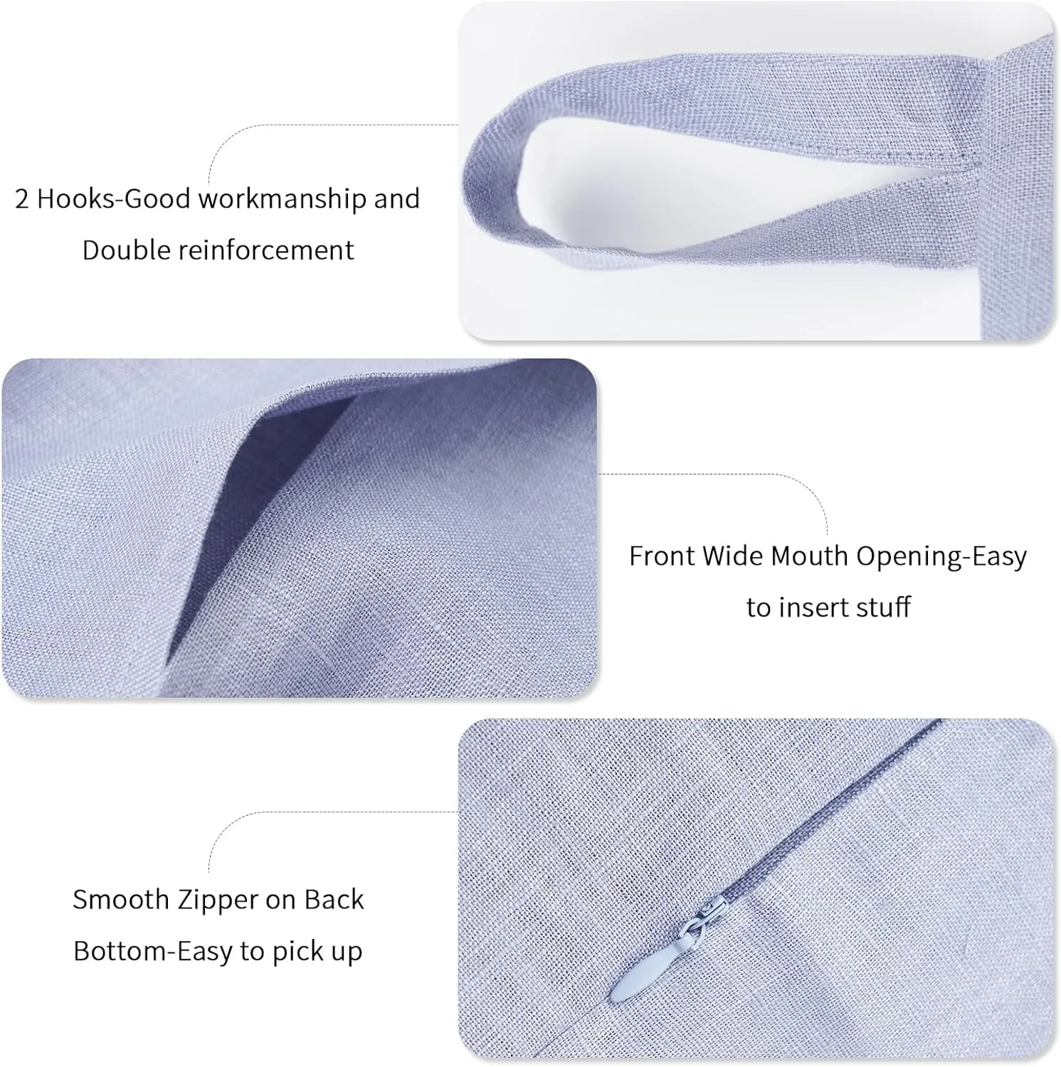 100% Pure Linen Hanging Laundry Bag with Bottom Zipper, Over The Door Laundry Hamper Space Saving Hampers for Dirty Clothes Home Travel, 19.7x27.5inches,Denim Blue