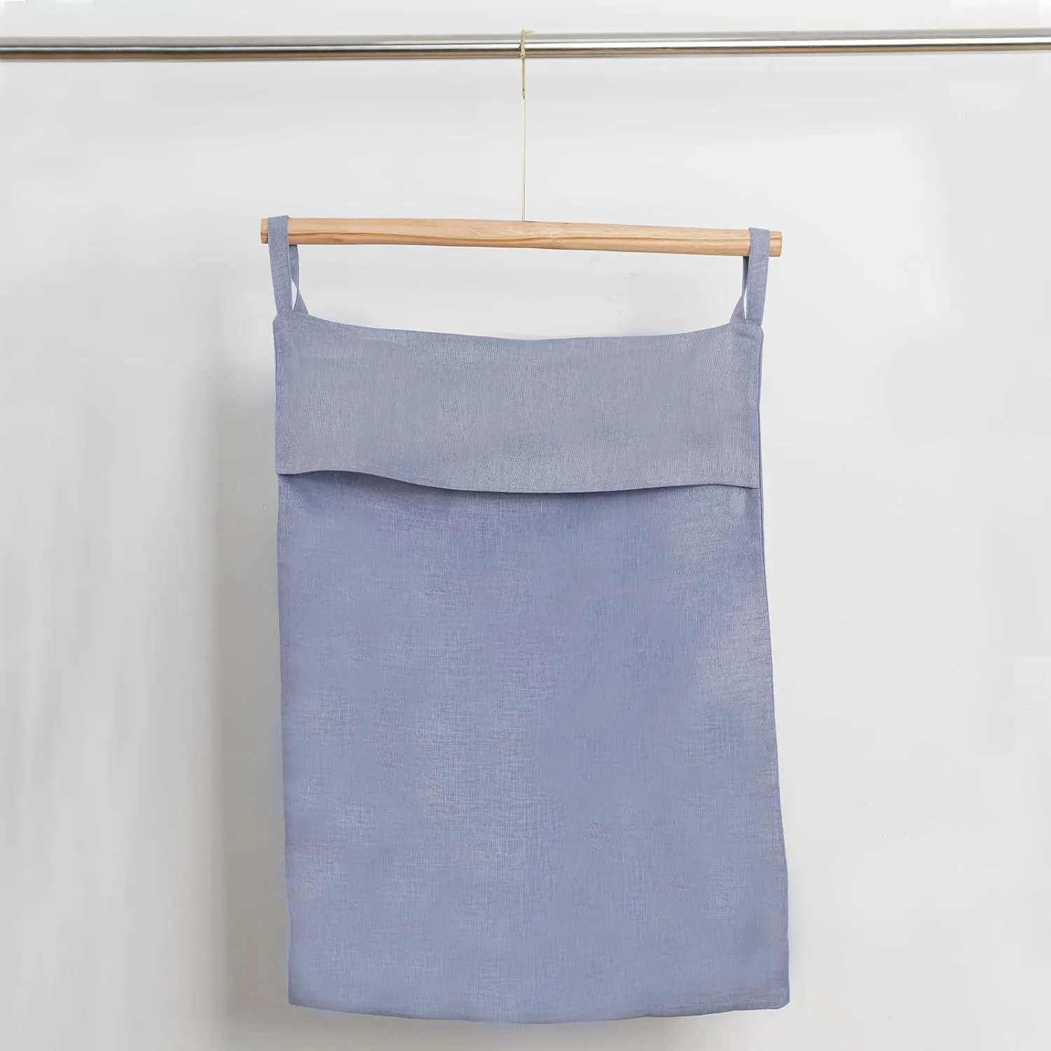100% Pure Linen Hanging Laundry Bag with Bottom Zipper, Over The Door Laundry Hamper Space Saving Hampers for Dirty Clothes Home Travel, 19.7x27.5inches,Denim Blue