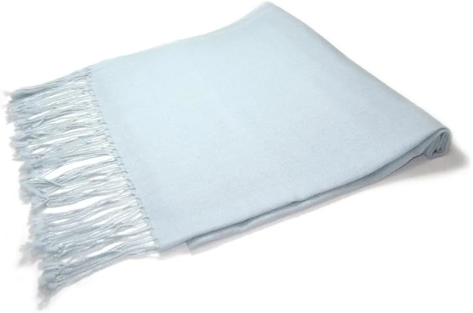 100% Wool Pashmina Solid Scarf BABY BLUE Color Womens Shawl Wrap Scarves