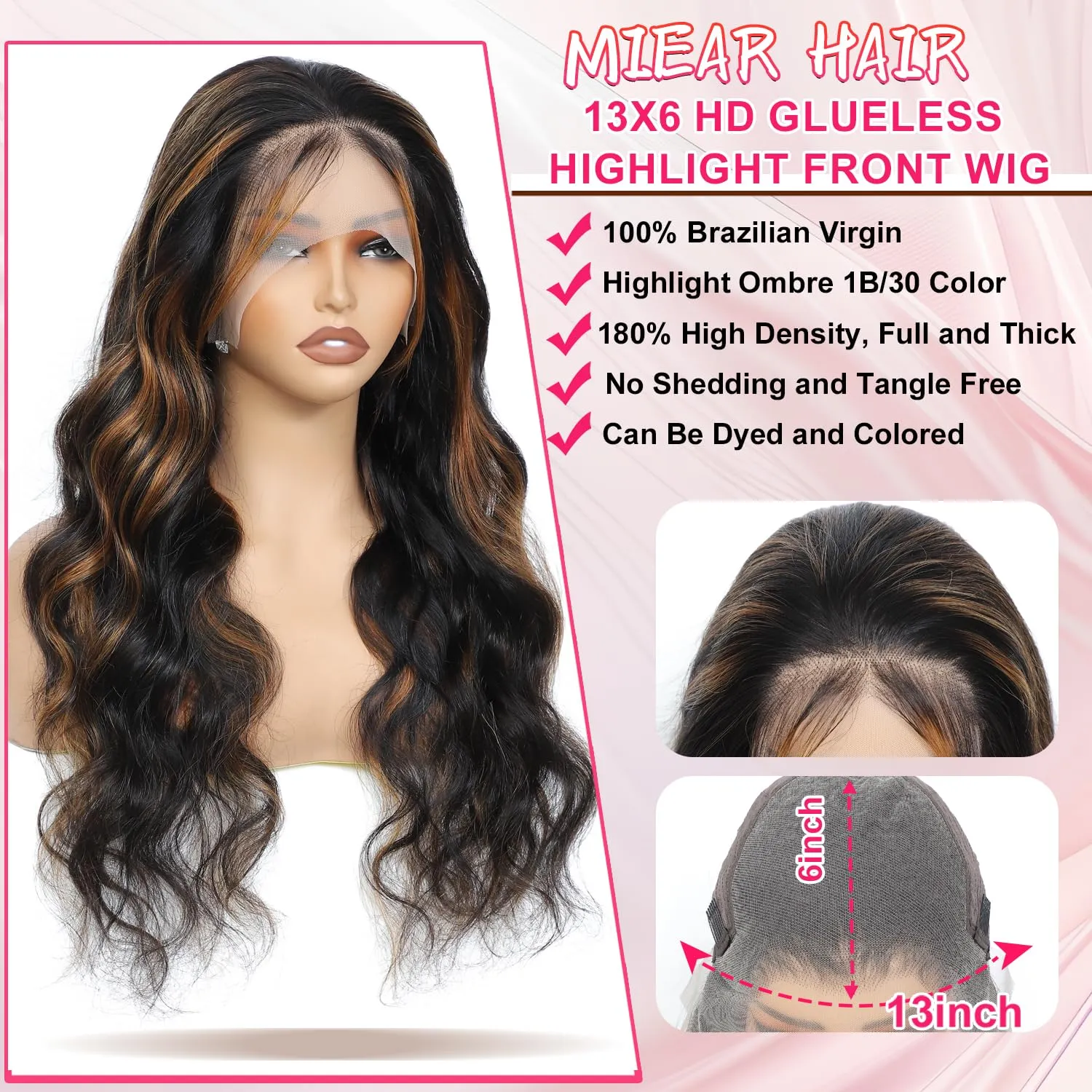 13x6 Ombre Lace Front Wig Human Hair 1B/30 Highlight Lace Front Wig Human Hair 180% Density Body Wave HD Transparent Lace Frontal Wigs Human Hair Colored Balayage Wig for Black Women 26 Inch