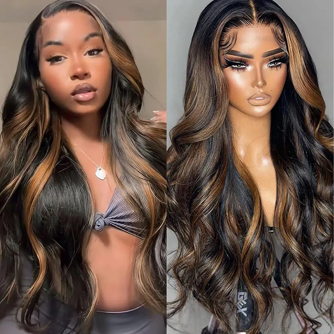 13x6 Ombre Lace Front Wig Human Hair 1B/30 Highlight Lace Front Wig Human Hair 180% Density Body Wave HD Transparent Lace Frontal Wigs Human Hair Colored Balayage Wig for Black Women 26 Inch