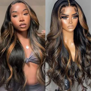 13x6 Ombre Lace Front Wig Human Hair 1B/30 Highlight Lace Front Wig Human Hair 180% Density Body Wave HD Transparent Lace Frontal Wigs Human Hair Colored Balayage Wig for Black Women 26 Inch