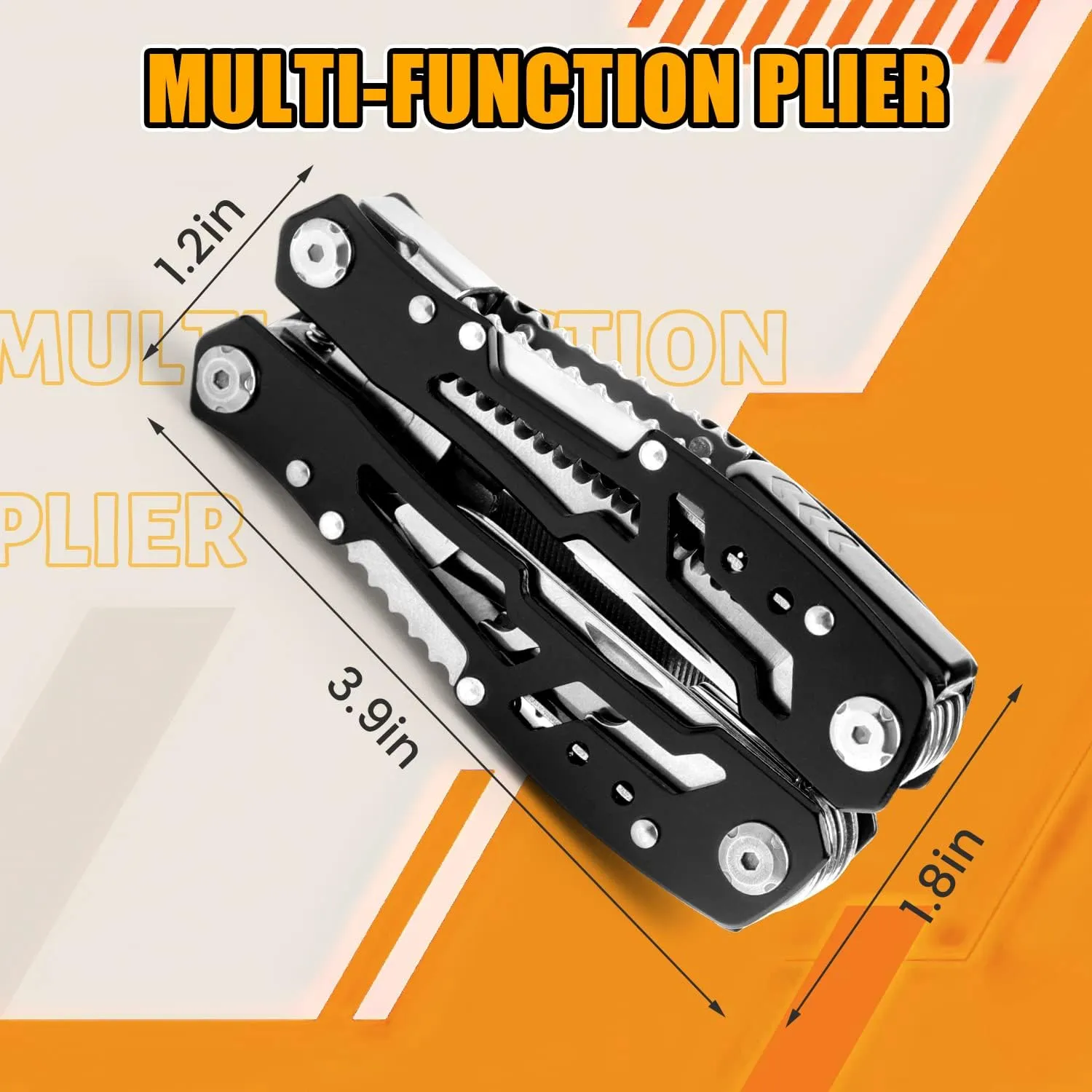14 in 1 Multitool, Multitool Pliers Multi Tool for Men, Stainless Steel Multi Tool Pocket Knife, Pliers, Bottle Opener, Screwdriver with Nylon Sheath - Black