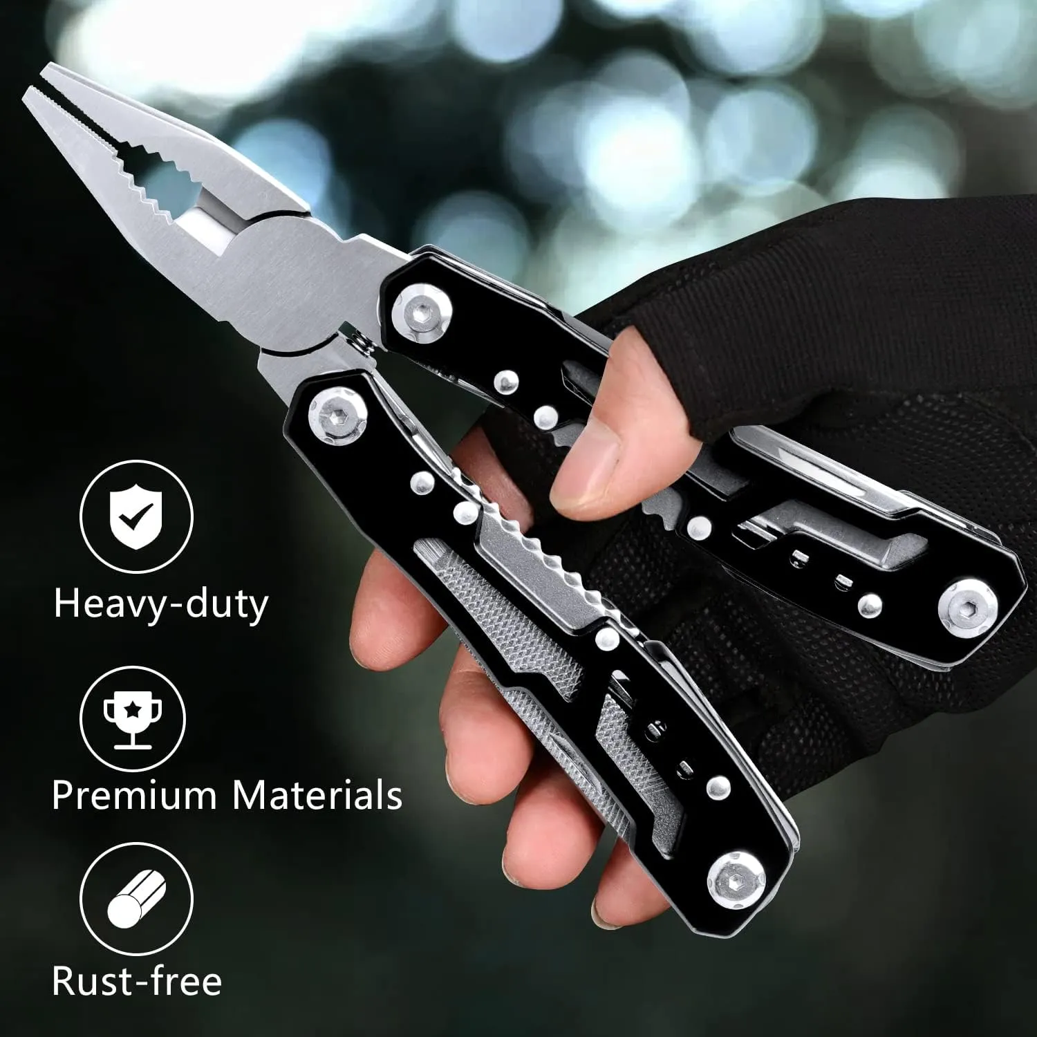 14 in 1 Multitool, Multitool Pliers Multi Tool for Men, Stainless Steel Multi Tool Pocket Knife, Pliers, Bottle Opener, Screwdriver with Nylon Sheath - Black