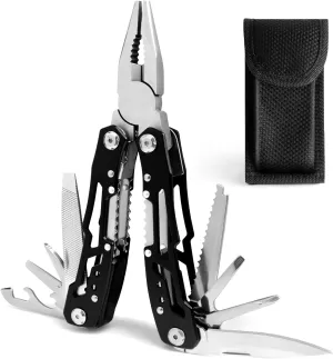 14 in 1 Multitool, Multitool Pliers Multi Tool for Men, Stainless Steel Multi Tool Pocket Knife, Pliers, Bottle Opener, Screwdriver with Nylon Sheath - Black