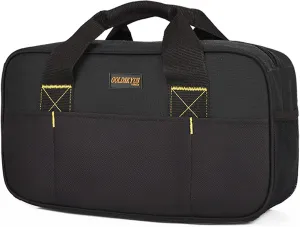 14Inch Close Top Wide Mouth Tool Storage Bag,Small tool bag with Waterproofed. Electricians Repairman Tools Tote Bag Double Fabric Storage Bag for Electrician, Plumbing, Gardening (Black)