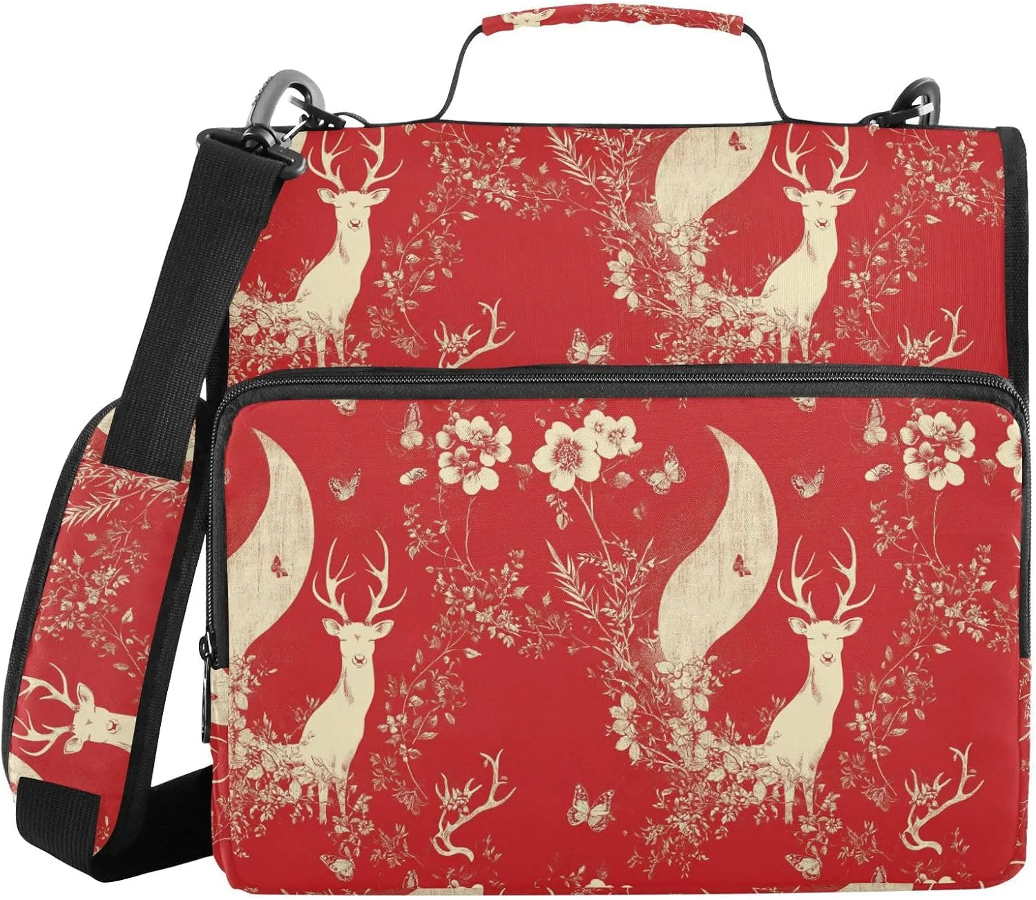 1.5 Inch 3 Rings Zipper Binder with Handle and Removable Shoulder Strap Includes Zip Pocket Portable Home Travel Safe Storage Bag for School Chic Deer