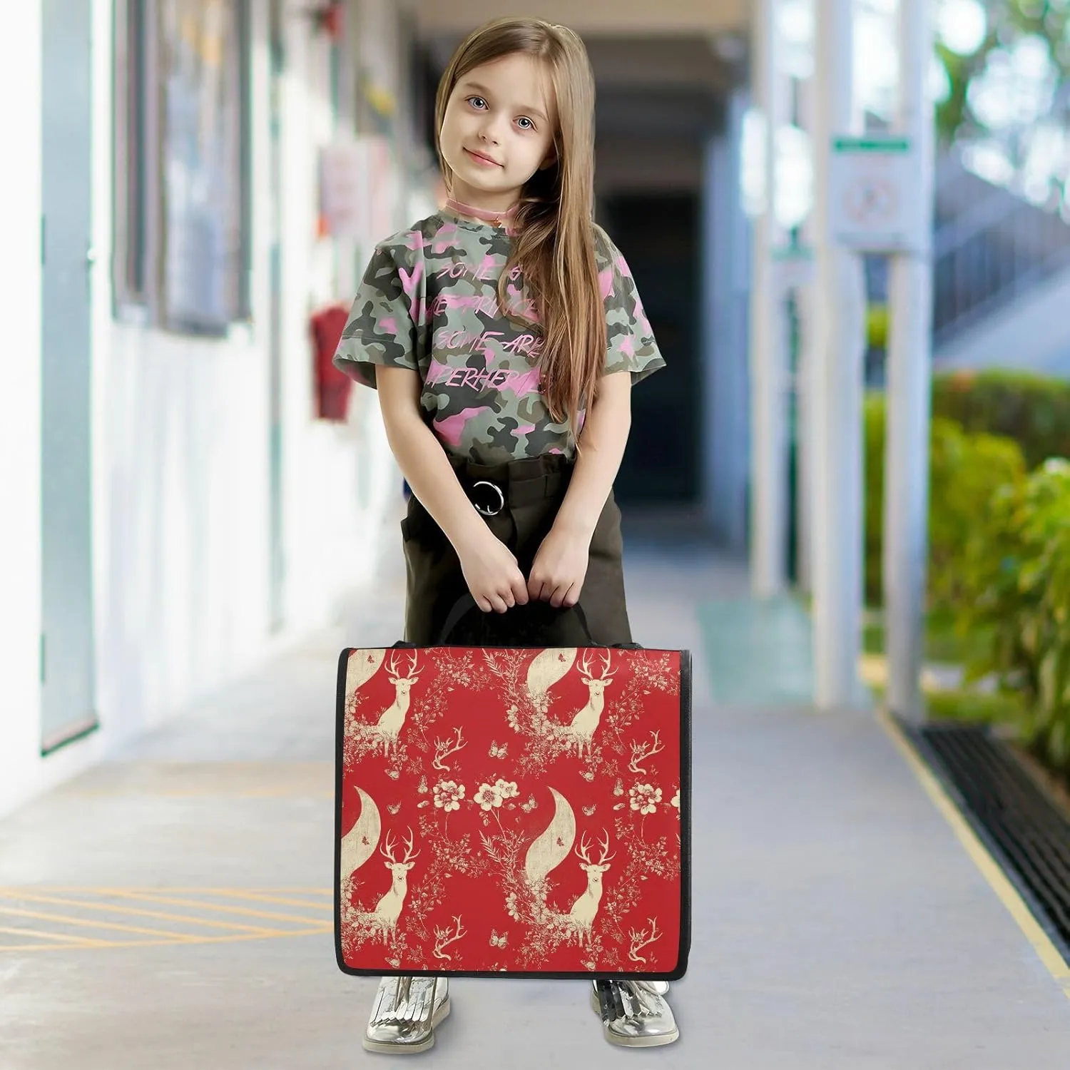 1.5 Inch 3 Rings Zipper Binder with Handle and Removable Shoulder Strap Includes Zip Pocket Portable Home Travel Safe Storage Bag for School Chic Deer