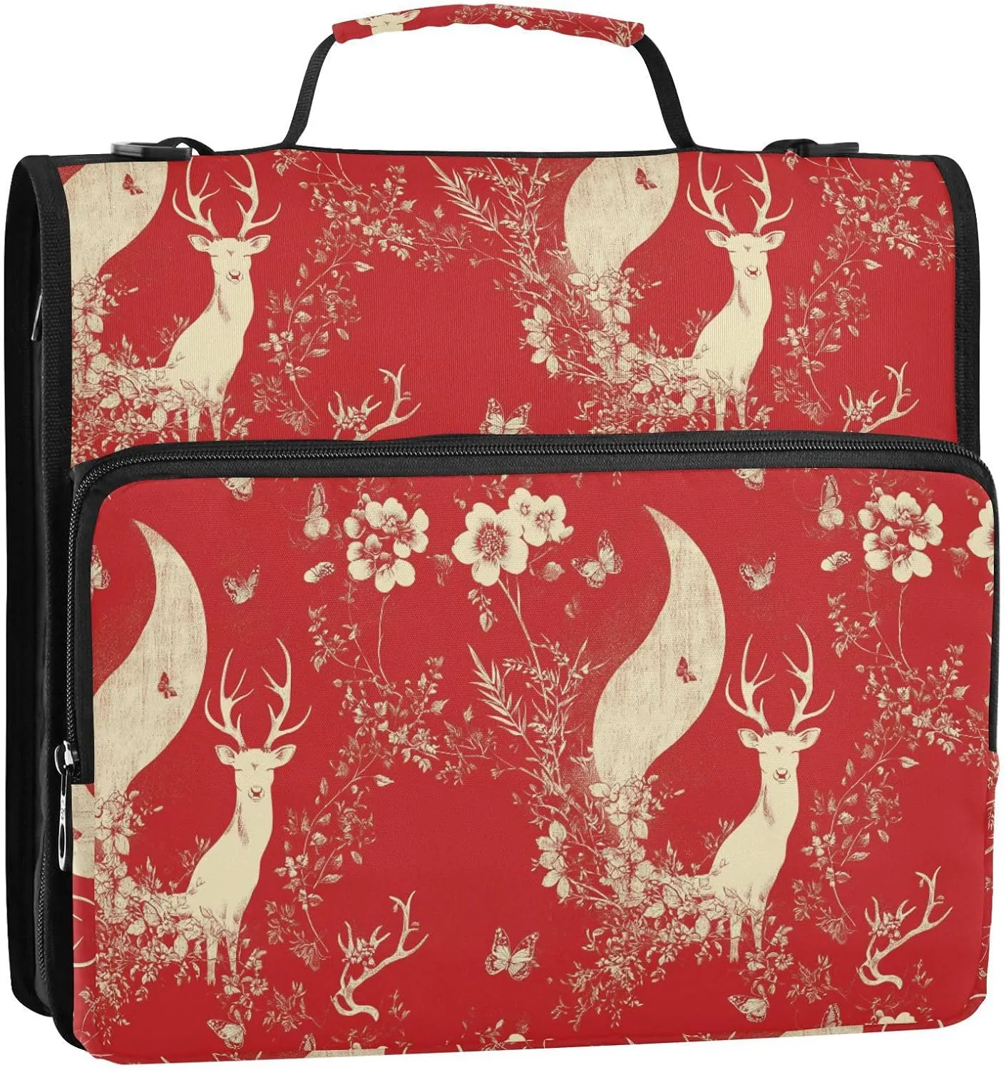 1.5 Inch 3 Rings Zipper Binder with Handle and Removable Shoulder Strap Includes Zip Pocket Portable Home Travel Safe Storage Bag for School Chic Deer
