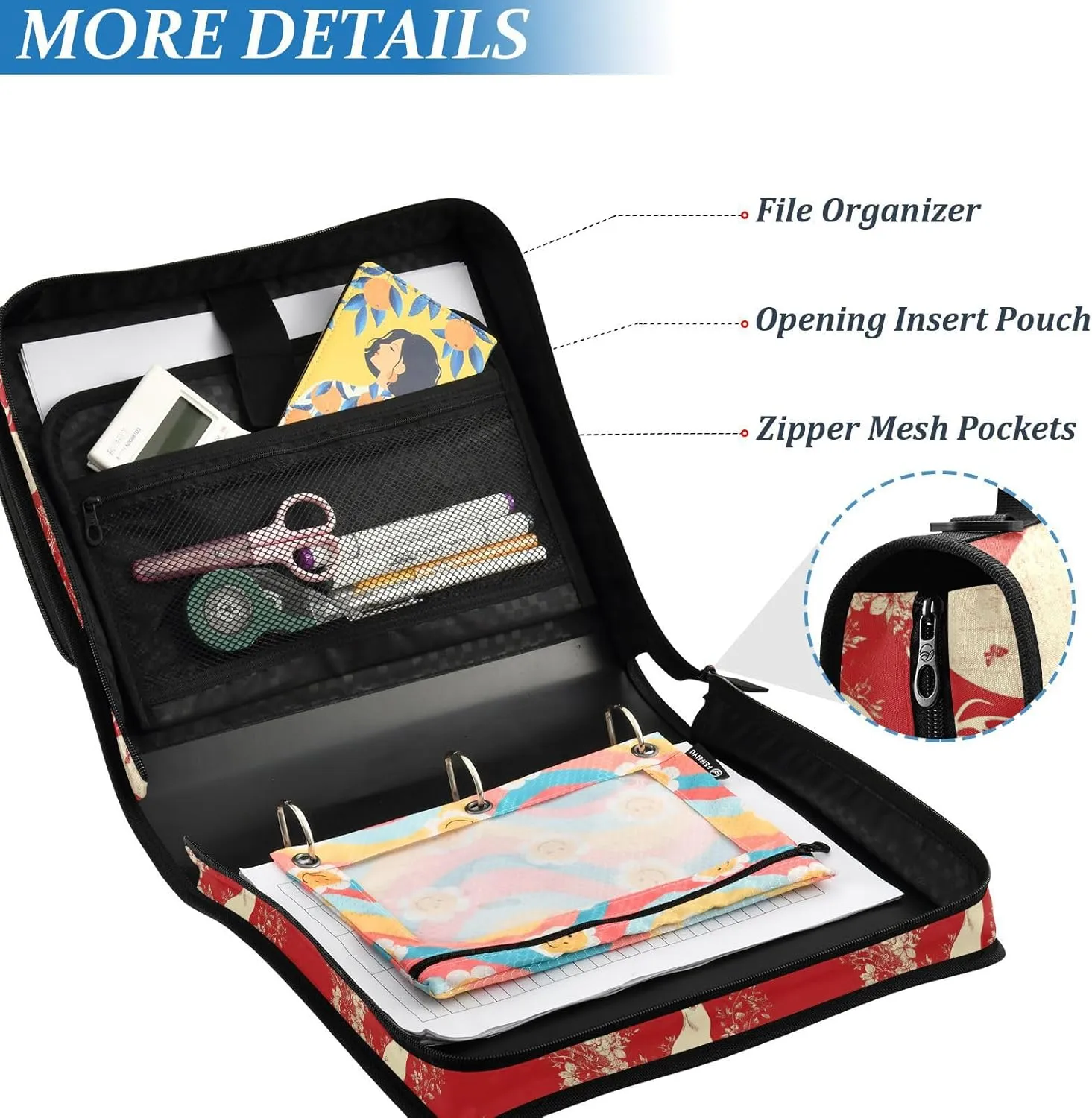 1.5 Inch 3 Rings Zipper Binder with Handle and Removable Shoulder Strap Includes Zip Pocket Portable Home Travel Safe Storage Bag for School Chic Deer