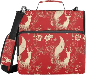 1.5 Inch 3 Rings Zipper Binder with Handle and Removable Shoulder Strap Includes Zip Pocket Portable Home Travel Safe Storage Bag for School Chic Deer