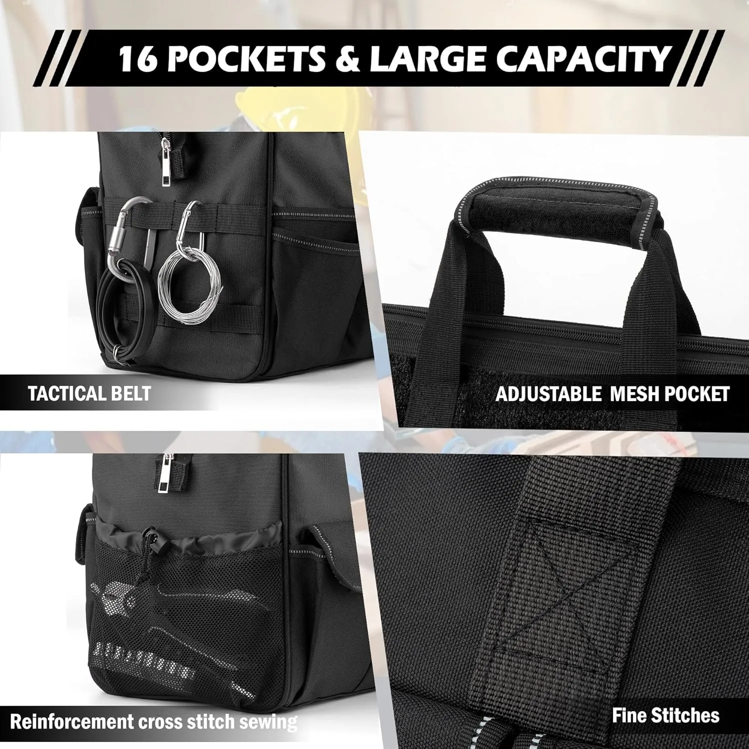 15 Inch Heavy Duty Tool Bag, Portable Tool Box Organizer Storage with Adjustable Shoulder Strap, Tactical Carry Tote Toolbox with Large Zipper