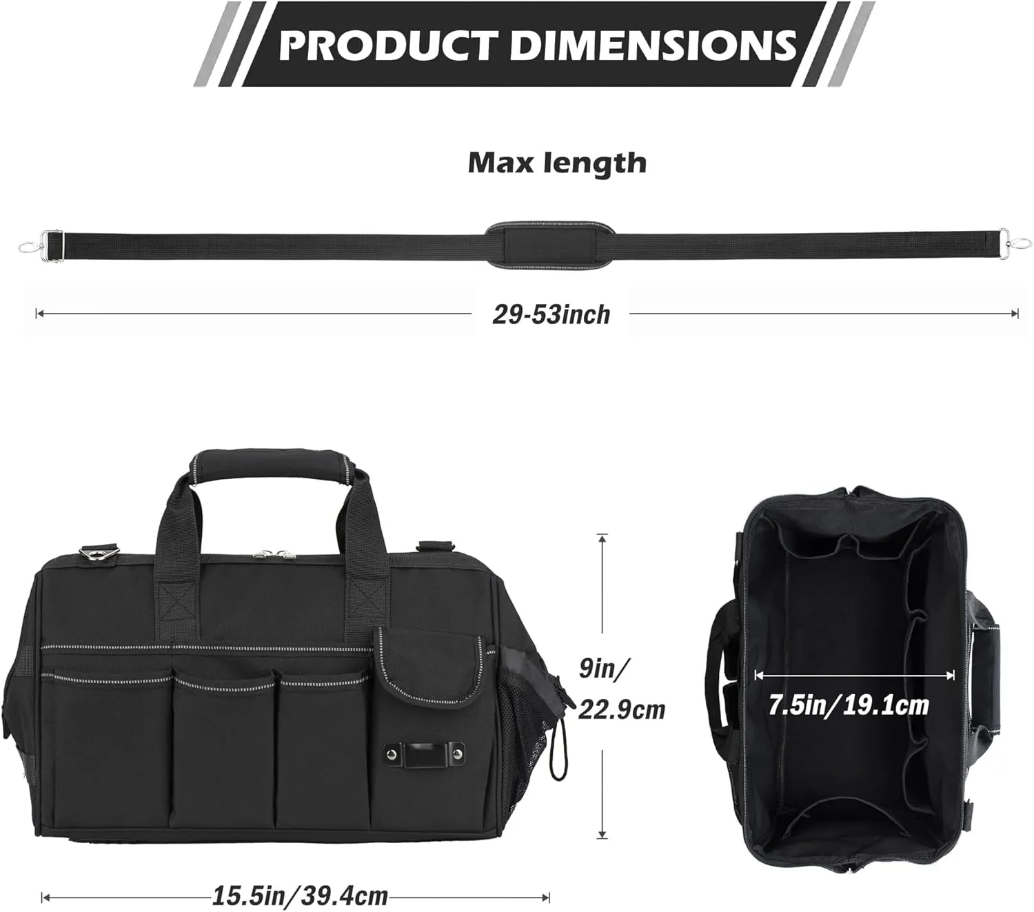 15 Inch Heavy Duty Tool Bag, Portable Tool Box Organizer Storage with Adjustable Shoulder Strap, Tactical Carry Tote Toolbox with Large Zipper