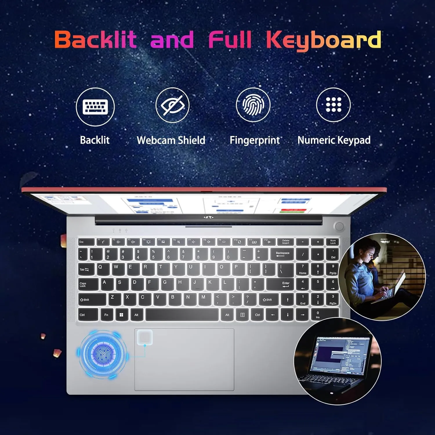 15.6-FHD-Laptop Student-Laptop, 16GB RAM 1TB SSD, Intel Pentium Quad-Core N100 Processor (Up to 3.4GHz) Backlit Keyboard Fingerprint WiFi 6 BT5.2 Business-Laptop, 2 Years Warranty Windows 11 Laptop
