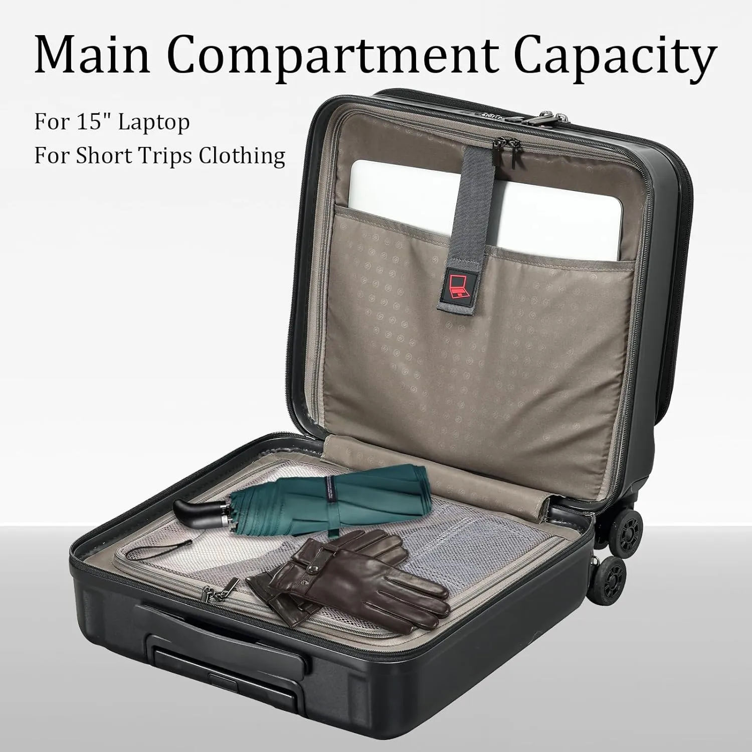 16 Inch Carry On Luggage with 2 Compartments for 14” & 15” Laptop, 16.14*8*17.12” Rolling Briefcase, Lightweight Hardshell ABS PC Suitcase with Spinner Silent Wheels, for Business Trip, Black