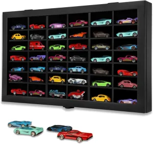 1/64 Diecast Toy Car Display Case Model Car Organizer Storage Cabinet Wall Mount with Acrylic Glass Door & Removable Black Shelf - Holds Up to 42 Cars, Black