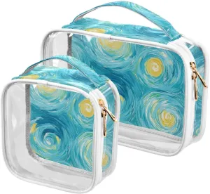 2 Pack clear Blue-yellow Sky travel bag toiletry TSA approved waterproof travel makeup bag shaving essentials