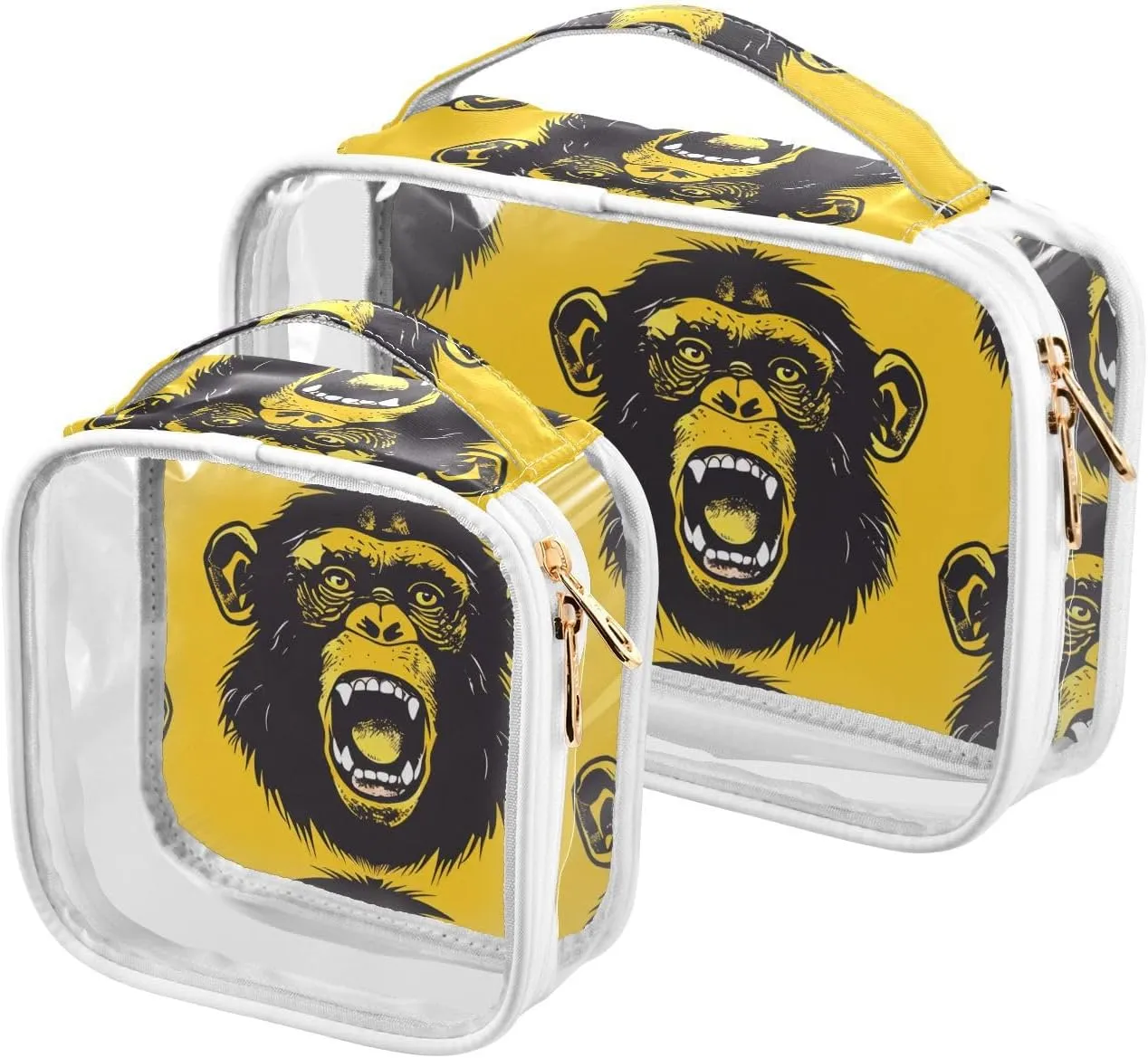 2 Pack clear Monkey Yellow Black clear toiletry bag TSA approved reusable makeup travel bag shaving essentials