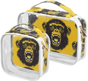 2 Pack clear Monkey Yellow Black clear toiletry bag TSA approved reusable makeup travel bag shaving essentials