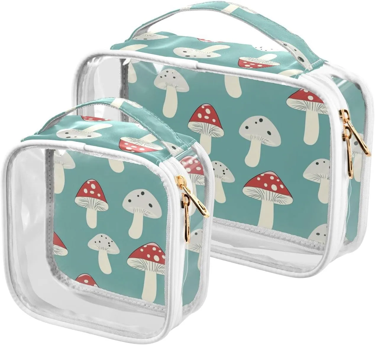 2 Pack clear Mushroom Cartoon Style men toiletry bag TSA approved transparent cosmetic bag travel Airport Airline Compliant