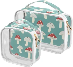 2 Pack clear Mushroom Cartoon Style men toiletry bag TSA approved transparent cosmetic bag travel Airport Airline Compliant