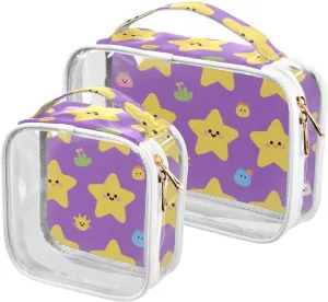 2 Pack clear Purple Yellow Stars Cute hanging toiletry bags TSA approved multifunctional travel makeup bag Airport Airline Compliant