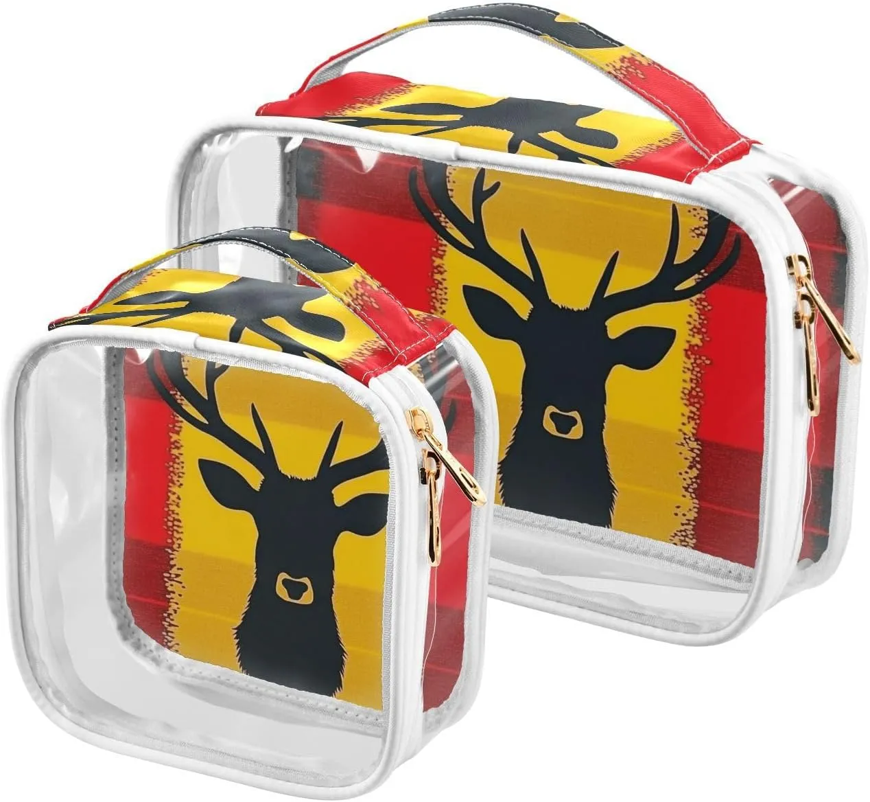 2 Pack clear Red Yellow Vintage Deer toiletry bag set TSA approved water-resistant travel makeup bags shaving essentials