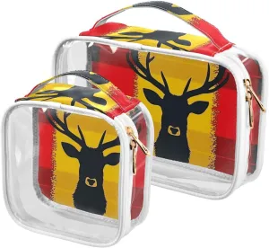 2 Pack clear Red Yellow Vintage Deer toiletry bag set TSA approved water-resistant travel makeup bags shaving essentials