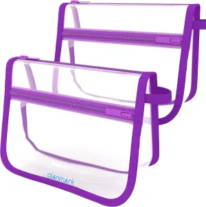 2 Pack TSA Approved Toiletry Bag - Quart Size Travel Bag for Toiletries - Reusable Clear Bag for Liquids - 311 Compliant Airplane Bag Purple