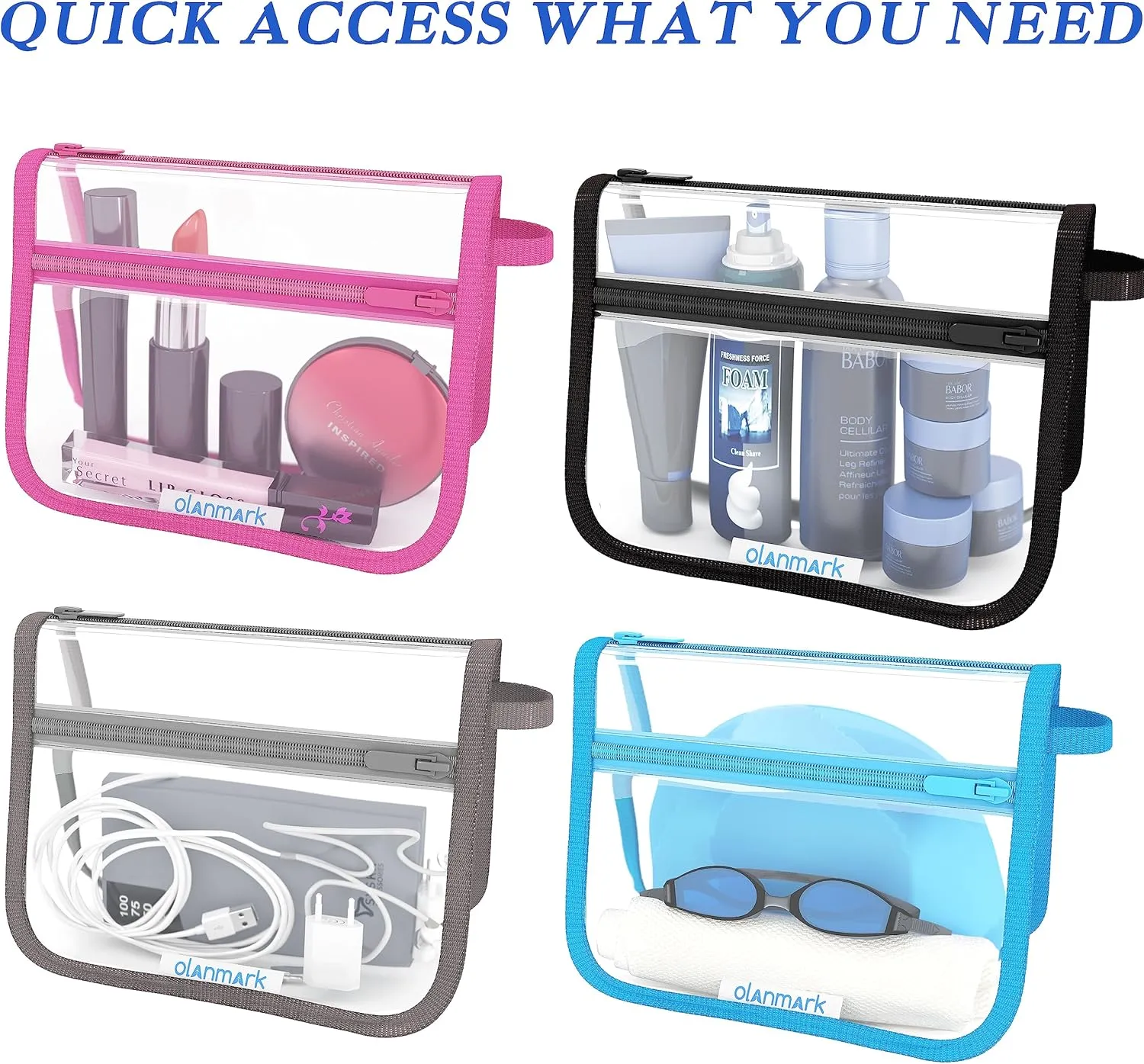 2 Pack TSA Approved Toiletry Bag - Quart Size Travel Bag for Toiletries - Reusable Clear Bag for Liquids - 311 Compliant Airplane Bag Purple