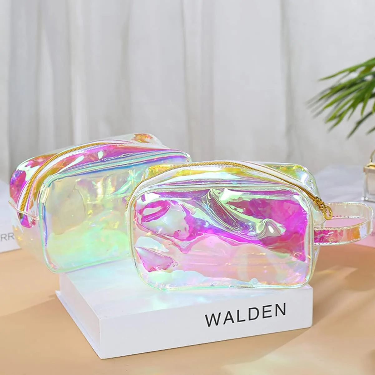 2 Pcs Cosmetic Travel Bag 8 Compartments Makeup Organizer Tpu Material Lightweight Sturdy for Home Travel
