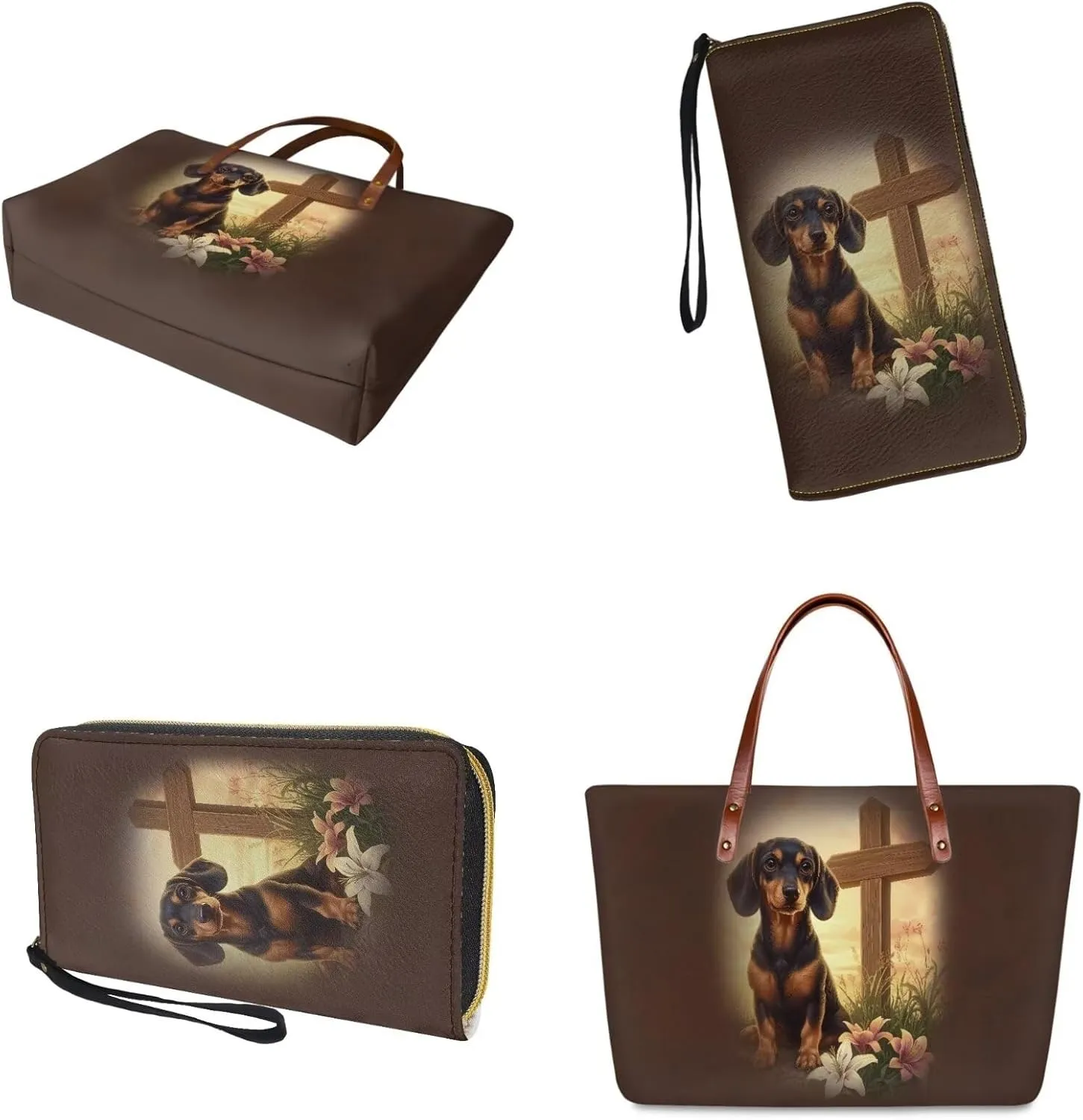2 Pcs Purse and Wallet Set for Women Zipper Large Tote Bag Top Handle Purse with Leather Clutch