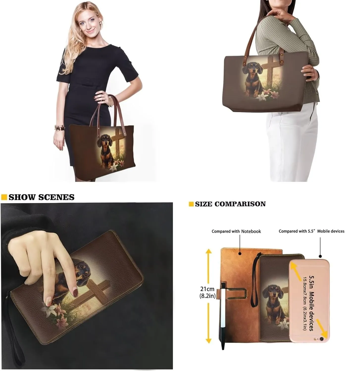 2 Pcs Purse and Wallet Set for Women Zipper Large Tote Bag Top Handle Purse with Leather Clutch