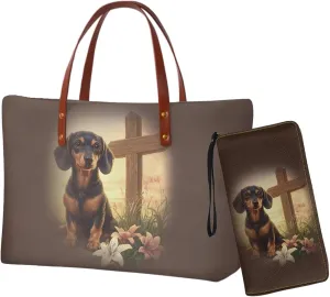 2 Pcs Purse and Wallet Set for Women Zipper Large Tote Bag Top Handle Purse with Leather Clutch