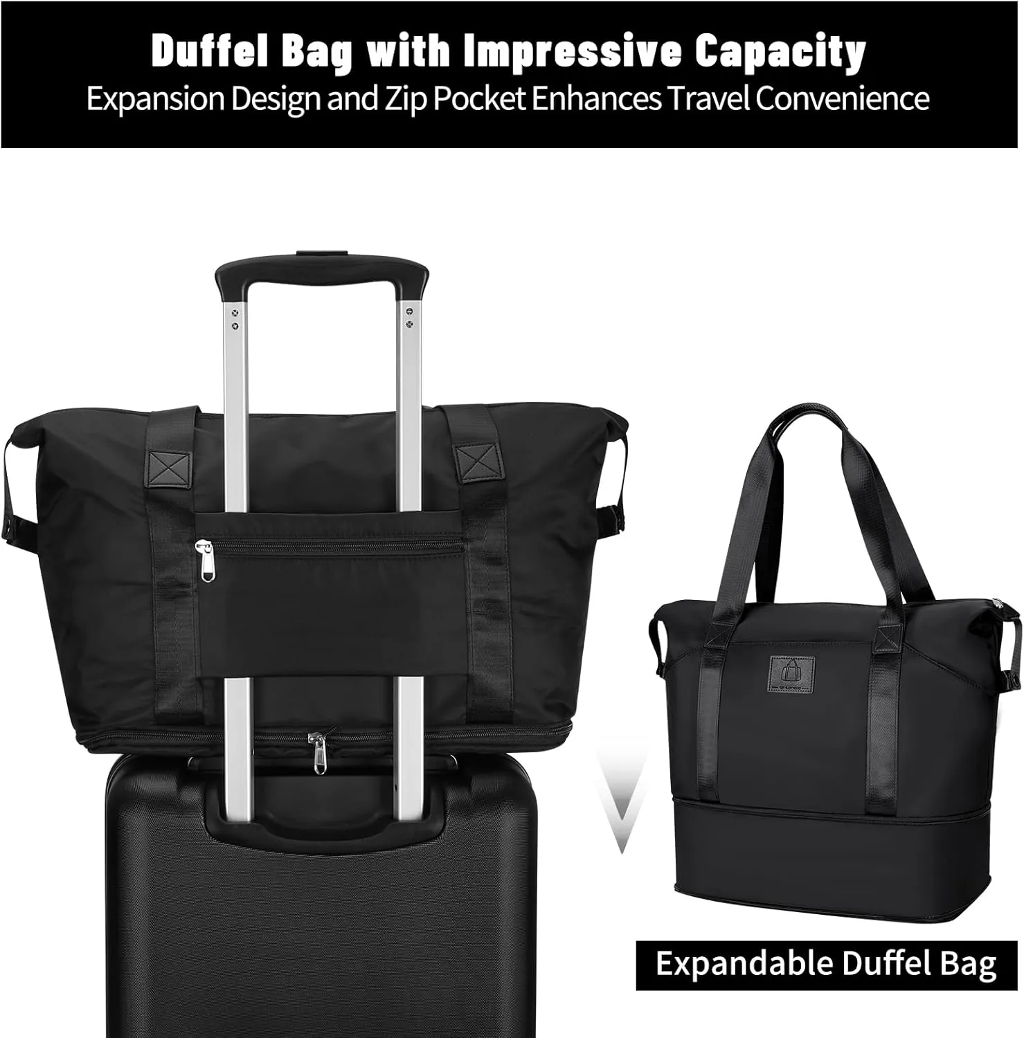 2 Piece Luggage Sets with Spinner Wheels Front Open Pocket, ABS PC Suitcase with TSA Lock & YKK Zipper, Carry On 20/24 inch Medium  Toiletry Bag Handbag, Black