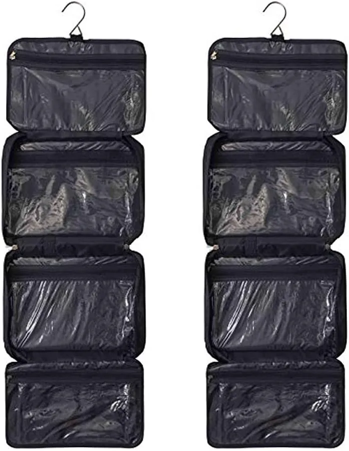2-piece set AMulti functional hanging storage bag with 4 transparent pockets for clothing, toys and travel storage Shaving kit Bag-Black