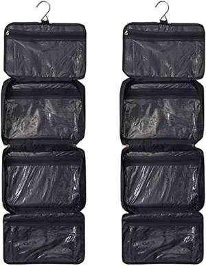 2-piece set AMulti functional hanging storage bag with 4 transparent pockets for clothing, toys and travel storage Shaving kit Bag-Black