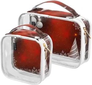 2 Pieces Large Clear Travel Toiletry Bag with Zippers, PVC Waterproof Travel Organizer, Christmas-red-spruce-white Plastic Tote Bags.