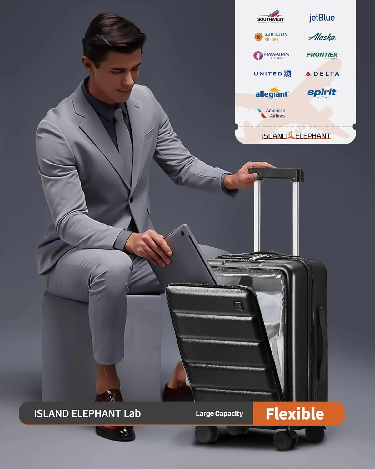 20 IN Carry On Luggage 22x14x9 Airline Approved - Front Pocket Hardside Travel Suitcase Unbreakable -with Cup Holder,Charging Port,Side Pothook, 360°Spinner Wheels,TSA Lock, Black