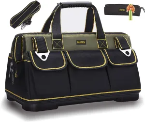 22-inch Wide Mouth Tool Bag with Water Proof Molded Base，Wide Mouth Tool Tote Bag,Waterproof Tool Organizer Bag for Men with Adjustable Shoulder Strap (22 inch)