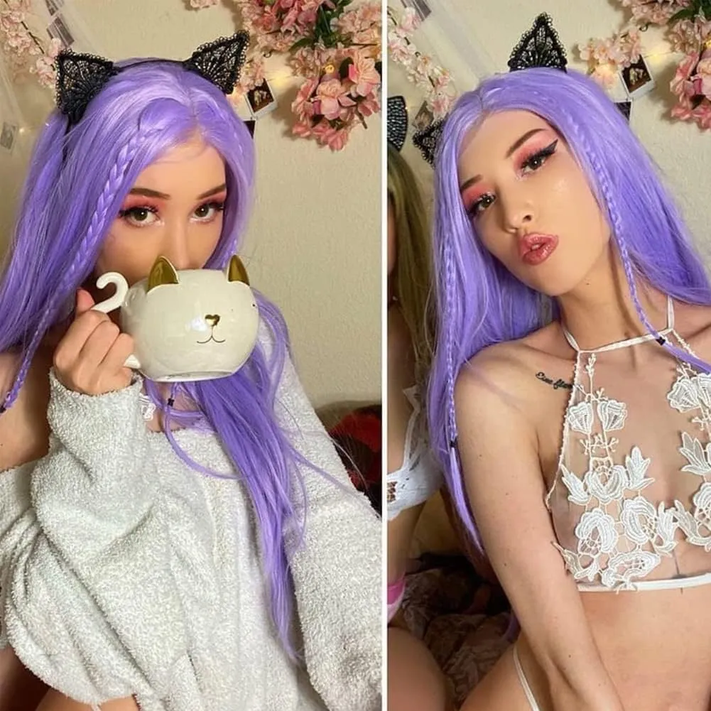 24" Long Straight Pastel Lilac Purple Wig Heat Resistant Fiber Purple Color Synthetic Lace Front Wigs for Women Daily Use Party Cospaly Drag Queen Middle Part Natural Hairline