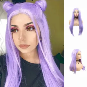 24" Long Straight Pastel Lilac Purple Wig Heat Resistant Fiber Purple Color Synthetic Lace Front Wigs for Women Daily Use Party Cospaly Drag Queen Middle Part Natural Hairline