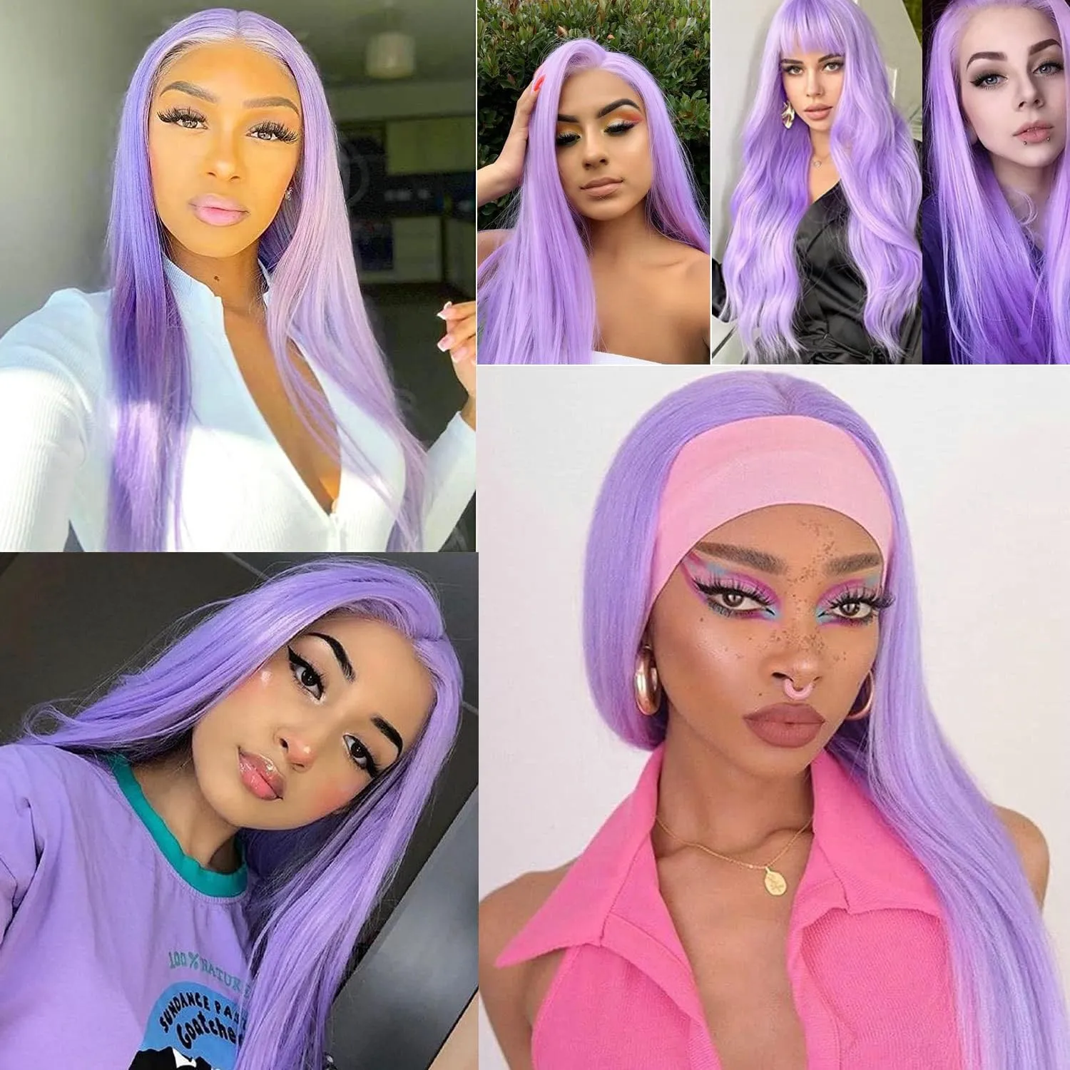 24" Long Straight Pastel Lilac Purple Wig Heat Resistant Fiber Purple Color Synthetic Lace Front Wigs for Women Daily Use Party Cospaly Drag Queen Middle Part Natural Hairline