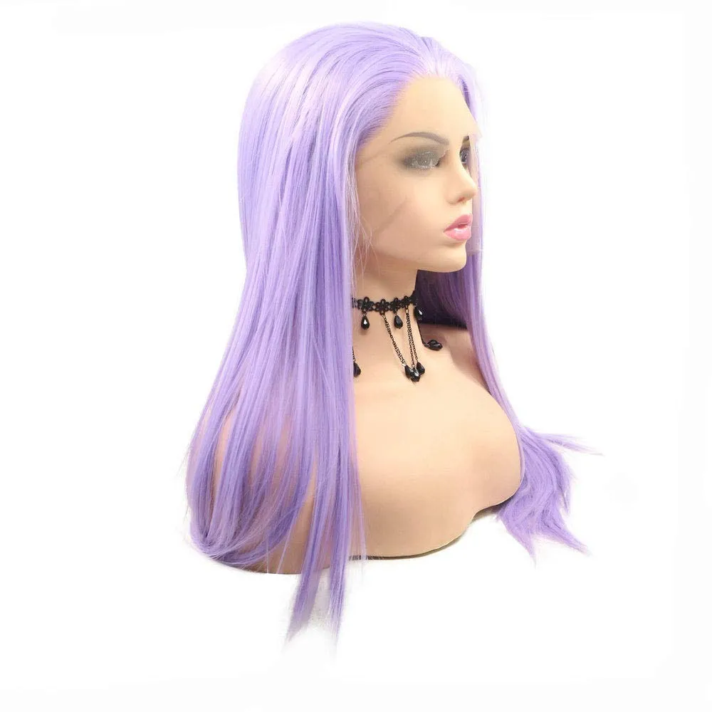 24" Long Straight Pastel Lilac Purple Wig Heat Resistant Fiber Purple Color Synthetic Lace Front Wigs for Women Daily Use Party Cospaly Drag Queen Middle Part Natural Hairline