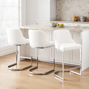 26-Inch Bar Stools, Counter Height Bar Stools with Back, Modern Counter Stools with Steel U-Shaped Base, Upholstered PU Leather Barstool for Kitchen Counter Island, White