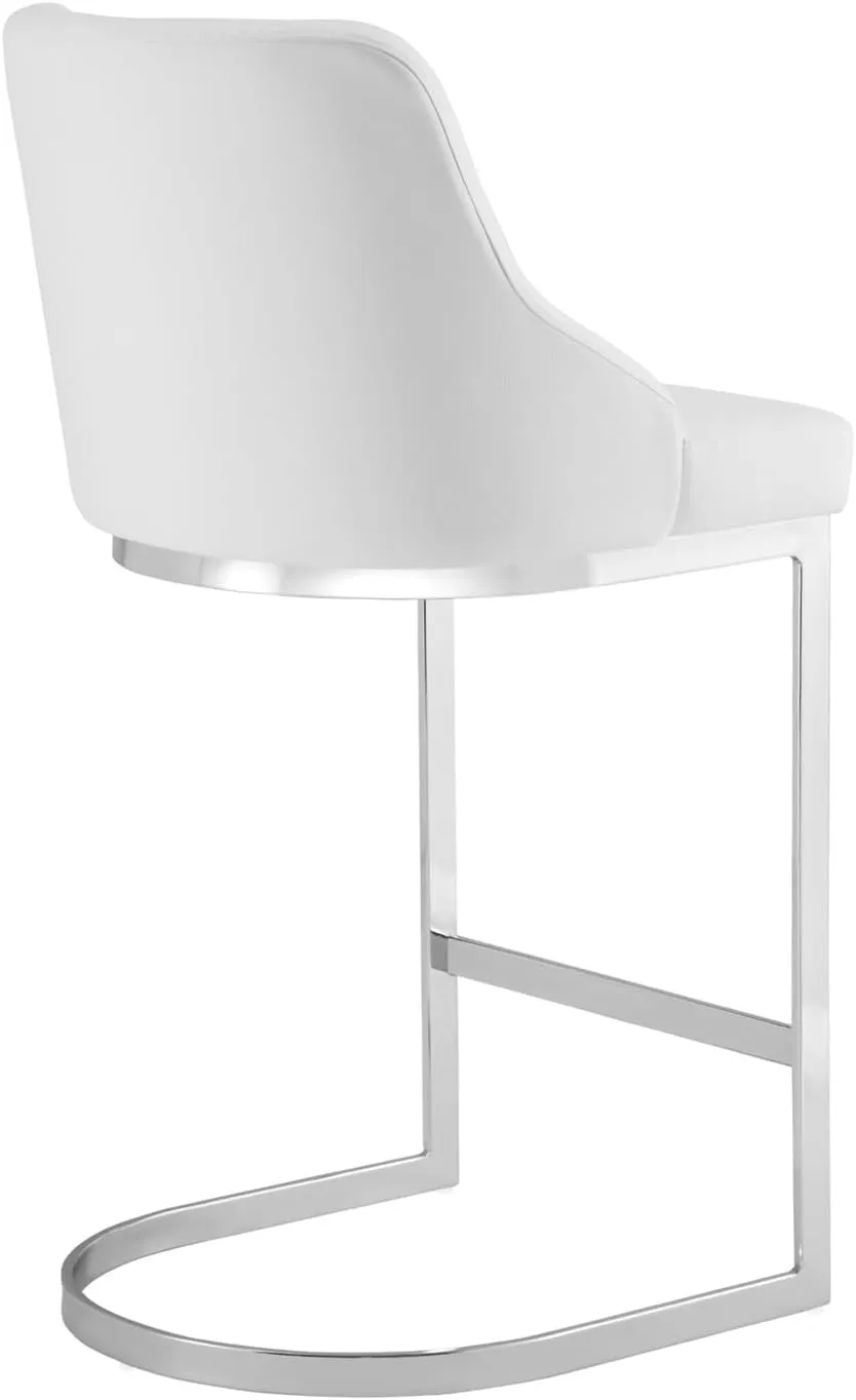 26-Inch Bar Stools, Counter Height Bar Stools with Back, Modern Counter Stools with Steel U-Shaped Base, Upholstered PU Leather Barstool for Kitchen Counter Island, White