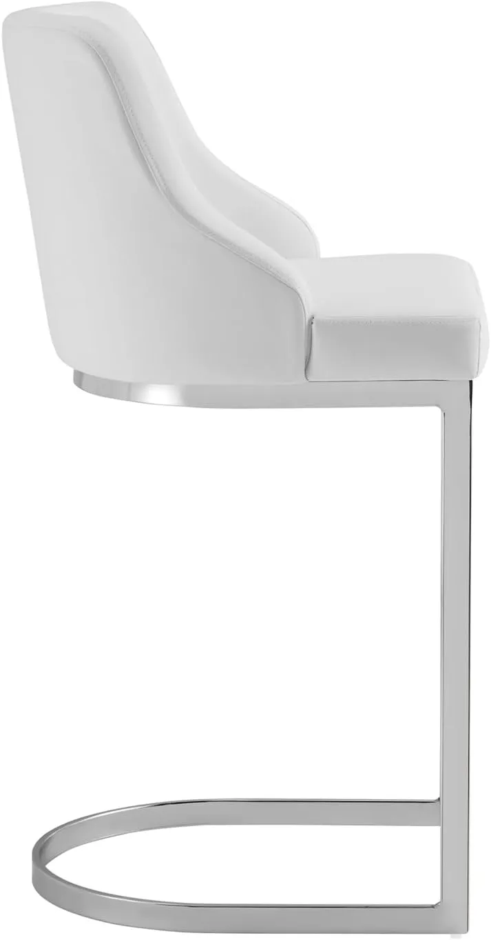 26-Inch Bar Stools, Counter Height Bar Stools with Back, Modern Counter Stools with Steel U-Shaped Base, Upholstered PU Leather Barstool for Kitchen Counter Island, White